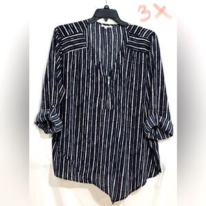 LADIES NAVY BLUE, WHITE & PINK STRIPED TOP